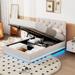 Full Size Upholstered Bed with Hydraulic Storage System and LED Light, Modern Platform Bed with Button-tufted Design Headboard