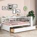 Twin/ Full Size Platform Bed Frame Pine Wood Platform Bed with L-shaped Bookcases and 2 Drawers for Girls, Boys, Teens