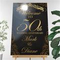 50th Wedding Anniversary Sign - Custom Golden Anniversary Sign - Black & Gold Personalized Marriage Anniversary Party Poster - Happy 50th Anniversary Welcome Sign Poster