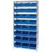 Quantum Storage Systems 268951BL WR9-210 Chrome Wire Shelving with 24 6 in. Plastic Shelf Bins Blue - 36 x 18 x 74 in.