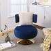 360 Swivel Accent Armchair Round Barrel Chair w/ U-shape Back, Navy Velvet Fabric Home Office Chair Single Sofa with Metal Base