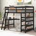 Twin Size Loft Bed Frame w/ Bookdesk, Pine Wood Platform Loft Bed Frame w/ Ladder and Shelves for Girls, Boys, Teens, Espresso