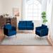 Fluffy Tufted Sectional Sofa Sets with Handmade Bucket Woven Loveseat sofa, Velvet Accent Sofa Chair with Metal Legs, Blue