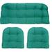 Indoor Outdoor 3 Piece Tufted Wicker Settee Cushions 1 Loveseat 2 U-Shape Weather Resistant ~ Choose Color (Cancun Blue Green 2-21 X21 1-44 X22 )