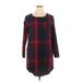 Cupshe Casual Dress - Shift Crew Neck 3/4 sleeves: Burgundy Checkered/Gingham Dresses - Women's Size X-Large