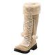 DGHM Chunky Heel Cowboy Boots Thick Heel Booties Lined Snow Boots for Women Chunky High Heel Boots Sqaure Toe Boots(707Ma221 Beige,Size 5)