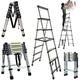 ZanGe Multi-purpose Folding Stepladder 2M / 2.3M, Thickened Safety Anti-slip A-Frame Aluminum Extension Ladder, 6+7 Steps Lightweight Portable Collapsible Herringbone Ladder