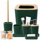 Bathroom Accessories Sets Complete, 9-Piece Dark Green Bathroom Accessories with Trash Can, Vanity Tray, Soap Dispenser, Soap Dish, Toothbrush Holder, Toothbrush Cup, Toilet Brush and Qtip Holders