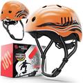 SKATEWIZ Skateboard Helmet Kids Bike Helmet Women & Men - bmx helmet, scooter helmet, skate girls helmet - Size M in Orange-Black - bicycle helmet skateboard accessories