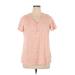 Avenue Short Sleeve Henley Shirt: Pink Tops - Women's Size 14 Plus