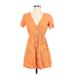 E&M Collection Casual Dress - A-Line Plunge Short sleeves: Orange Print Dresses - Women's Size Small