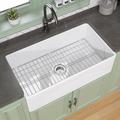 GETPRO Single Bowl Fireclay Farmhouse Kitchen Sink w/ Sink Grid & Basket Strainer Fireclay | 10 H x 33 W x 20 D in | Wayfair 2033W Sink