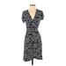 Ann Taylor LOFT Casual Dress - Wrap V Neck Short sleeves: Gray Dresses - Women's Size X-Small