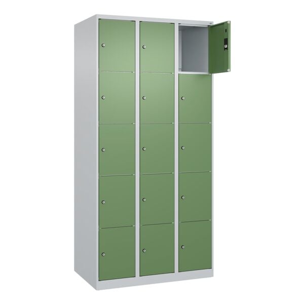 CP Schließfachschrank »Classic Plus Korpus lichtgrau« 3x5 Fächer grün, 90x185x50 cm