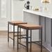 Counter Height Bar Stools Set of 2, Natural Rattan & Wood Bar Stools with Metal Steel Frame