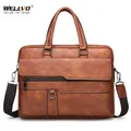 High Quality Leather Briefcase Men's Business Office Laptop Handbag 14 Inch Shoulder Bag Male Brand