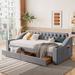 Upholstered Twin Daybed with Storage Drawers, Wooden Sofa Bed Frame w/Storage Armrests & USB Port for Bedroom, Living Room, Grey