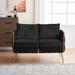 Velvet Upholstered Loveseat Sofa 2 Seater Accent Sofa with Handmade Woven Back, Metal Frame Bench for Living Room, Black