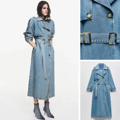 Denim Trench Coats For Women Belt On Waist Slim Jean Coats Ladies Jaqueta Feminina Blue Jean Jacket