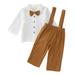 Shiningupup Toddler Boys Long Sleeve Solid Color Shirt Suspenders Pants with Bow Tie Three Piece Casual Outfits Set for Kids Clothes Toddler 2T Boy Toddler Boys Clothes Sets