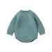 Baby Girls Knit Rompers Solid Color Embroidery Crew Neck Long Sleeve Toddler Sweater Jumpsuits Fall Sweater Bodysuits