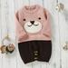 LYCAQL Baby Boy Clothes Boy Girl Cartoon Bear Knitted Sweater Baby Jumpsuit Romper Cotton 1 Piece Outfits (Pink 12-18 Months)