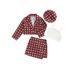 Qtinghua 4Pcs Toddler Baby Girls Fall Outfits Long Sleeve Plaids Jacket Coat+Vest+Mini Skirt+Beret Hat Set Wine Red 4-5 Years