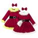 Godderr Kids Baby Girl s Christmas Dress Long Sleeve Red Xmas Dress Suit Waist Belt Crewneck with Bow Headband Set