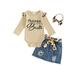 Baby Girls Denim Skirt Set Newborn Ribbed Rompers and Jeans Mini Skirt with Belt Headband Outfits Infant Suits