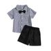 Uuszgmr Child Outfits Set Childrenrens Boys Summer Suit Short Sleeved Plaid Shirt Bow Tie Black Shorts Performance Suit Gentleman Suit Casual Vacation Travel Usual Time