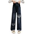 Fattazi Toddler Girls Summer Strap Jeans Elastic High Waist Slim Flare Pants Trousers Fashion