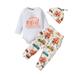 ZRBYWB My First Thanksgiving Baby Girl Boy Outfit Long Sleeve Romper Bodysuit Tops Pumpkin Pants Hat 3 Piece Clothes Set Baby Clothes