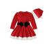 IZhansean Princess Toddler Baby Girls Christmas Dresses Long Sleeve Bowknot Velvet Dress with Xmas Hat Clothes Red 4-5 Years