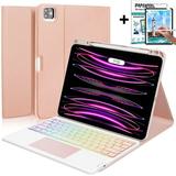 Touchpad Keyboard case for iPad Pro 12.9 inch 2017 2015 (Old Model 2nd & 1st Generation) Detachable Bluetooth Color Keyboard Smart Cover with 7 Color Backlit Pencil Holder Screen Protector Stand