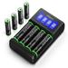 HiQuick Rechargeable AA AAA Batteries with Charger High Capacity Low Self Discharge 2800mAh AA Batteries 4 Pack & 1100mAh AAA Batteries 4 Pack with 5V 2A USB Fast Charging AA AAA Battery Charger