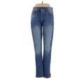 FRAME Denim Jeans - Mid/Reg Rise Straight Leg Boyfriend: Blue Bottoms - Women's Size 26 - Medium Wash