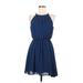 Lush Casual Dress - Mini Halter Sleeveless: Blue Print Dresses - Women's Size Medium