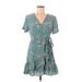 Hayden Casual Dress - Wrap: Teal Floral Dresses - Women's Size Medium