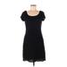 Connected Apparel Cocktail Dress - A-Line Scoop Neck Short sleeves: Black Print Dresses - Women's Size 6