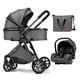 3 in 1 Newborn Pushchairs 2022 - Baby Bassinet Stroller with Reversible Seat, Anti-Shock Springs, Custom Canopy - Includes Dinner Plate & Footmuff - Premium Quality Pram for Sleeping