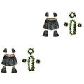 Amosfun 18 Pcs Beach Hula Costume Green Suit Tropical Dancer Grass Skirt Green Hula Hawaiian Skirt Leis Kits Macrame Kits Hawaiian Cosplay Costume Green Skirt Artificial Hula Dance