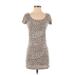 Romeo & Juliet Couture Casual Dress - Bodycon Scoop Neck Short sleeves: Gray Leopard Print Dresses - Women's Size Small