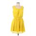Iz Byer Casual Dress - Mini Scoop Neck Sleeveless: Yellow Print Dresses - Women's Size Large