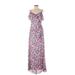 Lauren by Ralph Lauren Casual Dress - A-Line V Neck Sleeveless: Blue Floral Dresses - Women's Size 4