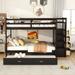 Solid Wood Full Over Full Size Bunk Bed w/ Trundle & Storage Staircase