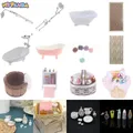 Mini Cute Simulation Dollhouse Bathroom Set Towel Rack Bed Shower Faucet Bathtub Doll House