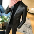 Slim Fit Blazer Jacken Für Männer PU Leder Anzug Mäntel Männer Leder Jacken Männlichen Business