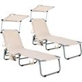 Tanning Chair Foldable Beach Lounge Chair with 360Â°Canopy Sun Shade Side Pocket 5-Position Adjustable Outdoor Beach Chaise Recliner for Patio Pool Yard Lawn (2 Beige)