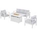 Superjoe Outdoor Furniture Set w/CSA Certified 54in Propane Gas Fire Pit Table 5 Seats Aluminum Patio Conversation Sofa with 5in Olefin Cover Cushions White