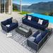 NICESOUL 10 Pieces PE Wicker Heated Patio Furniture Sectional High Back Ultra Thick Cushion Sofa Set with Fire Pit Table 55000 BTU Rattan Conversation Set for Outdoor Navy Blue